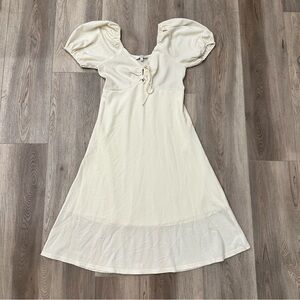 White Puff Sleeve Midi Dress